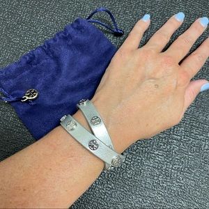 Tory Burch Metallic Silver Wrap Bracelet